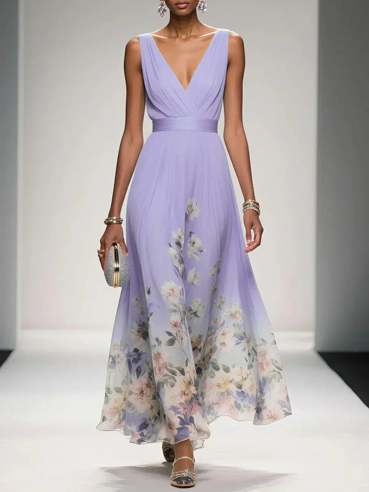 Rose | Light Blue Maxi Chiffon Dress with V-Neck