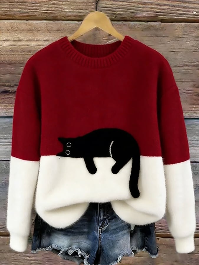 Aileen | Elegant Cat Print Sweater