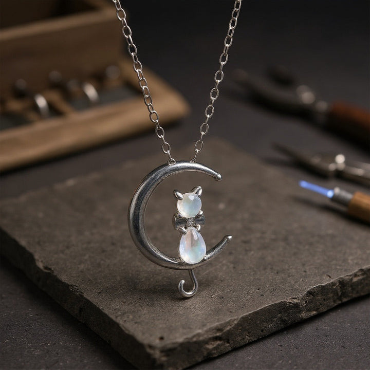 Ulka | Moonstone Cat Necklace