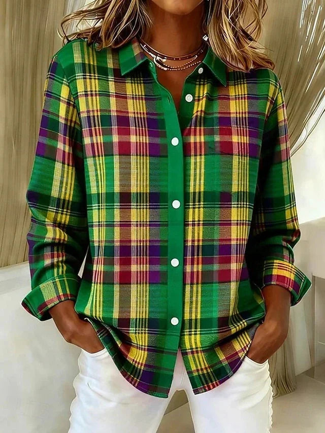 Iola | Vintage Plaid Button Blouse