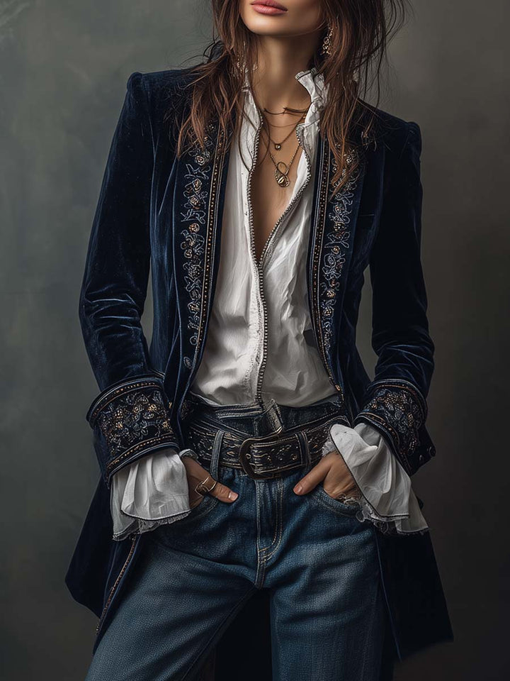 Lynnea | Vintage Navy Embroidered Jacket