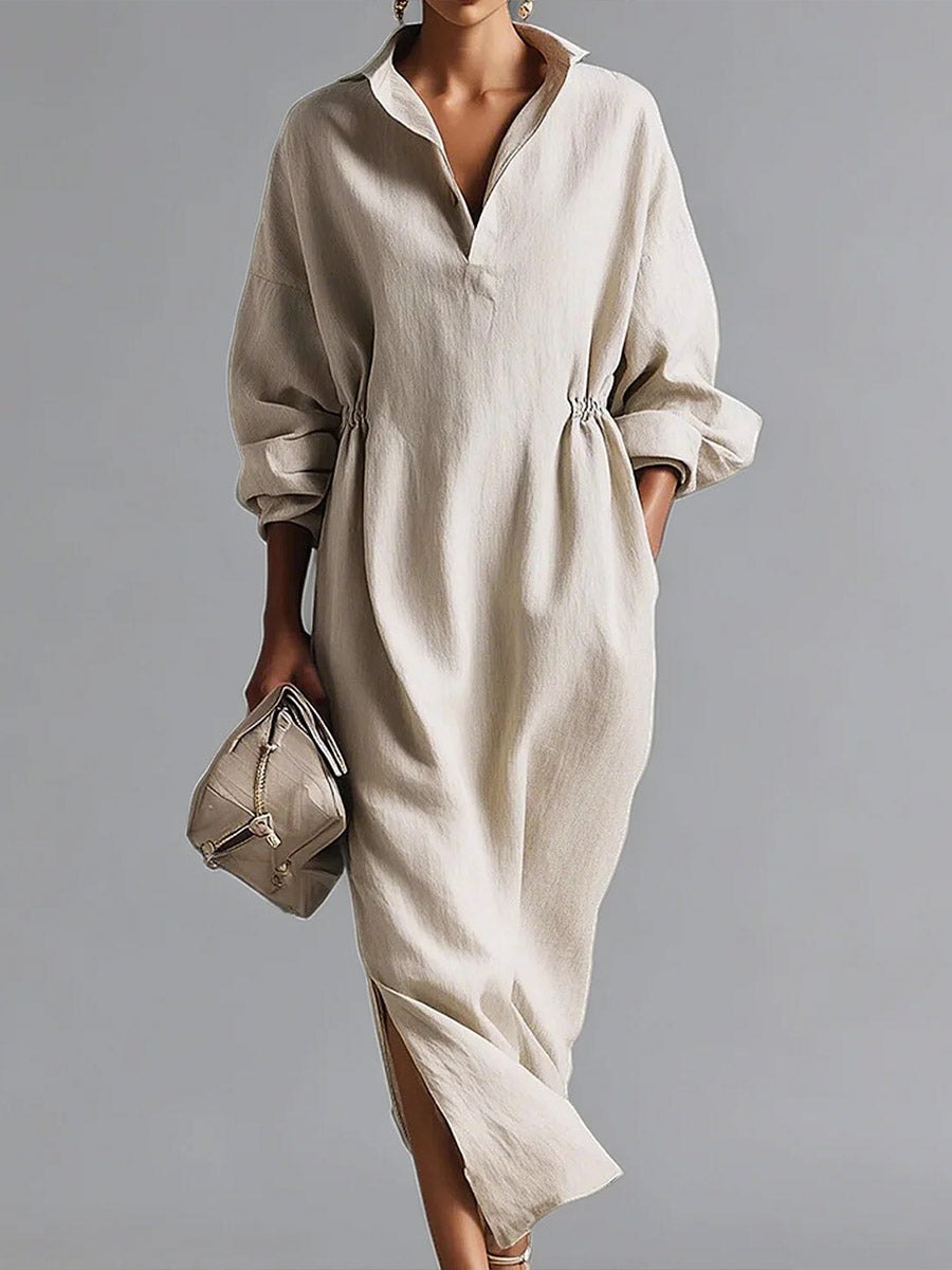 Michelle | Cotton Lapel Shirt Dress