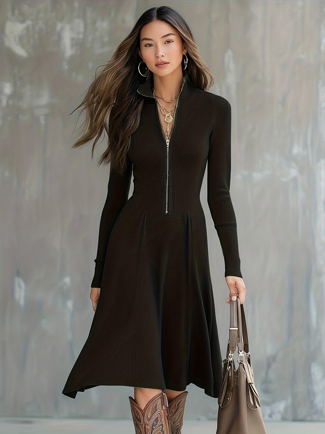 Orfina | Zippered Long Sleeve Dress