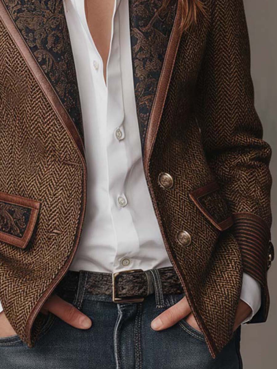 Elowric | Herringbone Panel Blazer
