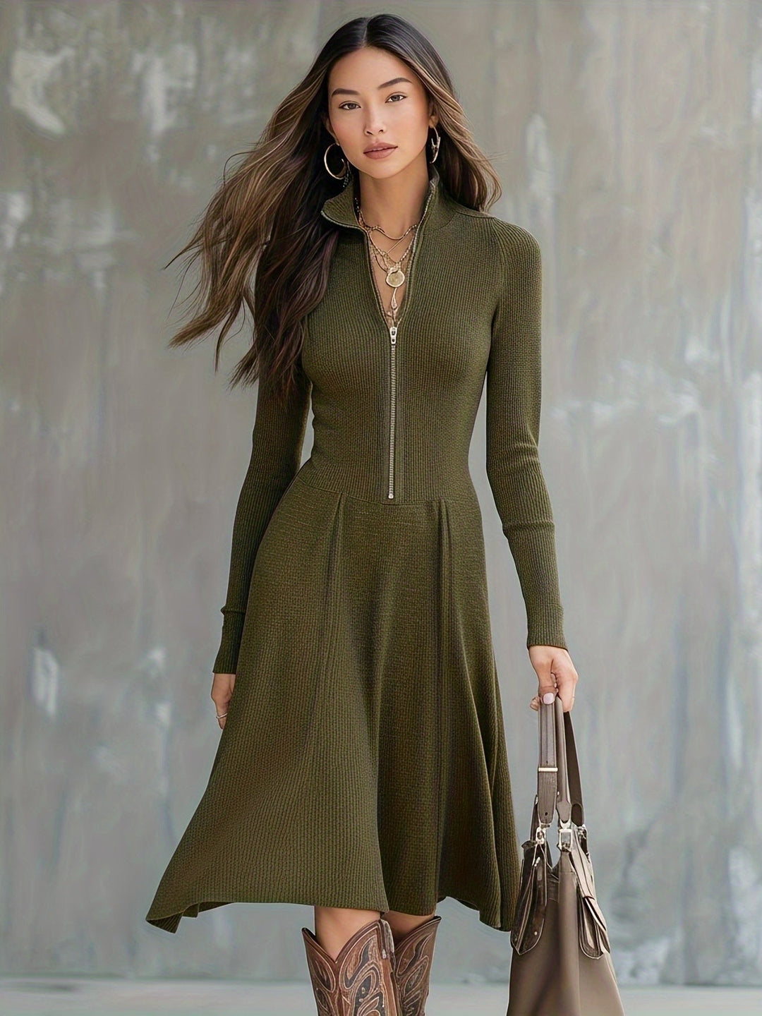 Orfina | Zippered Long Sleeve Dress