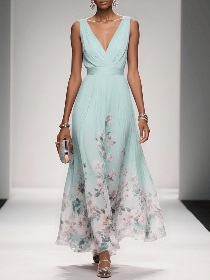 Rose | Light Blue Maxi Chiffon Dress with V-Neck