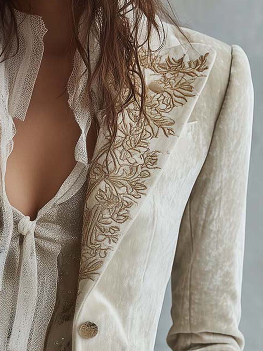 Estelle | Ivory Embroidered Tailored Blazer