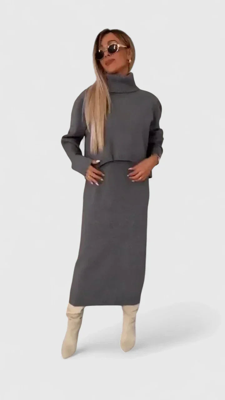Chrystahl | Elegant Dress & Turtle Neck Sweater Set