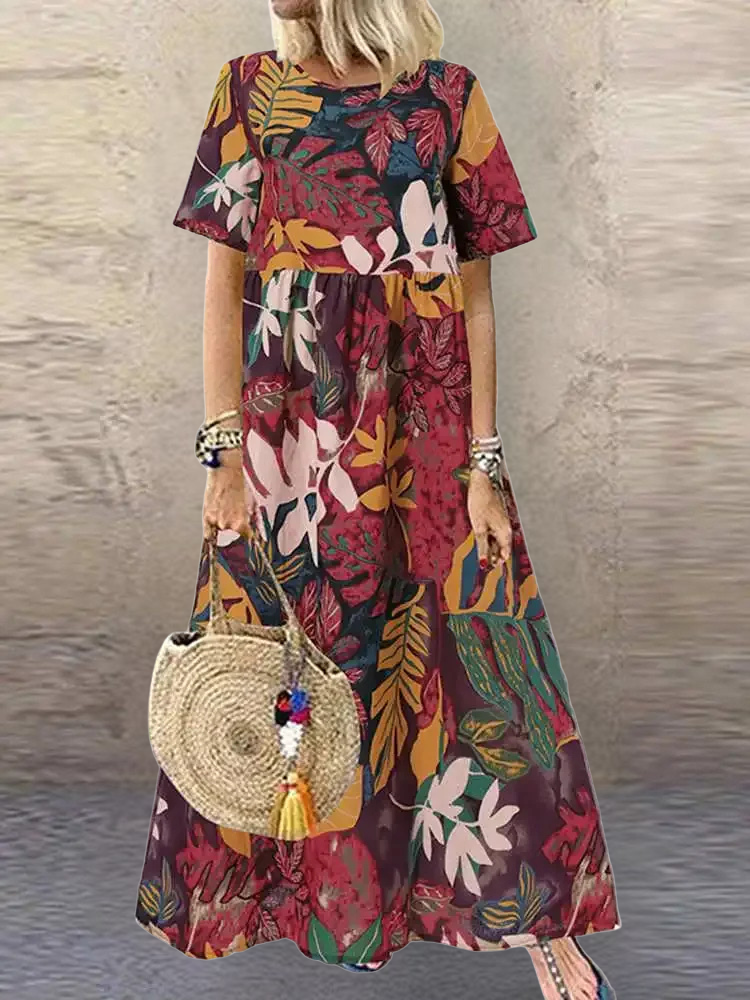 Elira | Bold Botanical Print Flowing Midi Dress