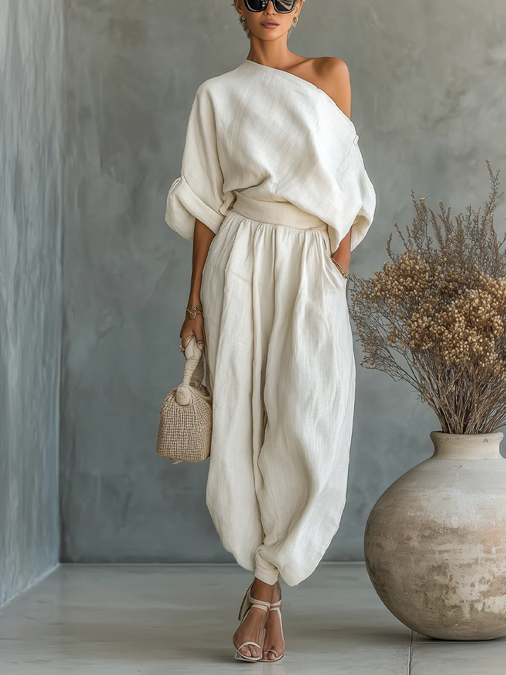 Emmy | Asymmetric Cream Two-Piece