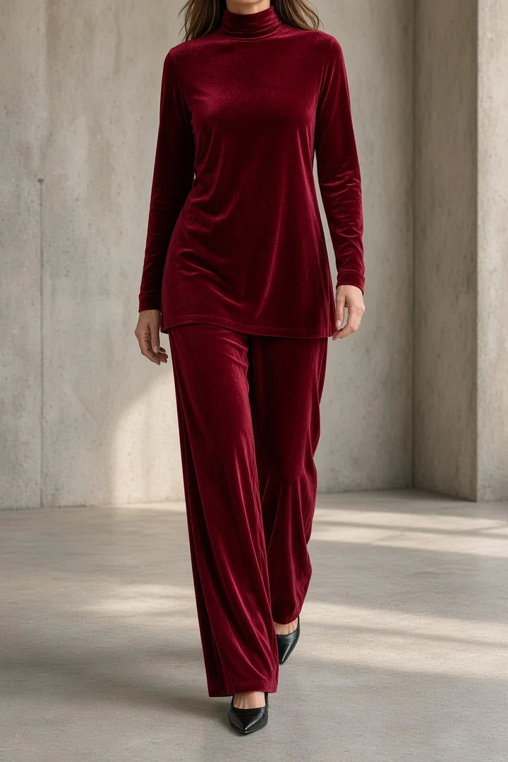 Urbana | Velvet Turtleneck Pant Set