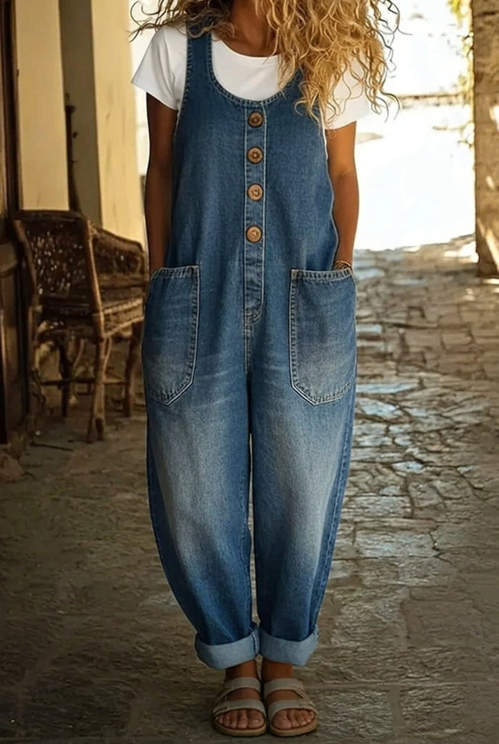 Saylor | Relaxed Button Front Denim Overalls
