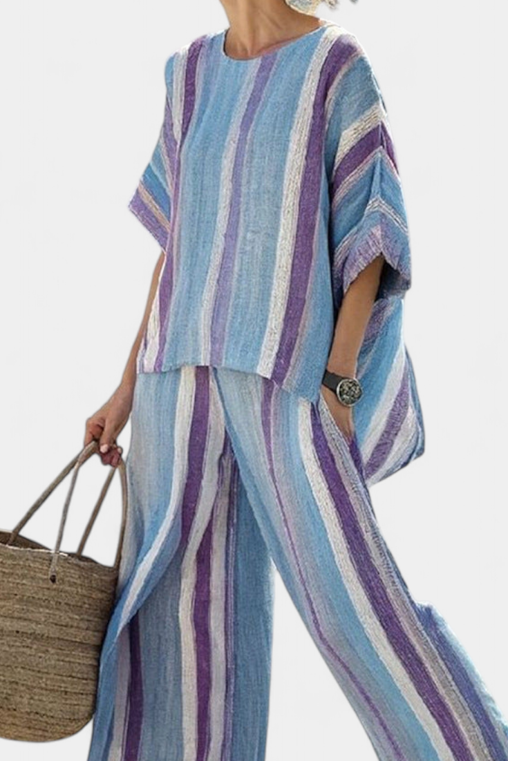 Ginevra | Elegant Top in Pastel Mauve and Striped Pants
