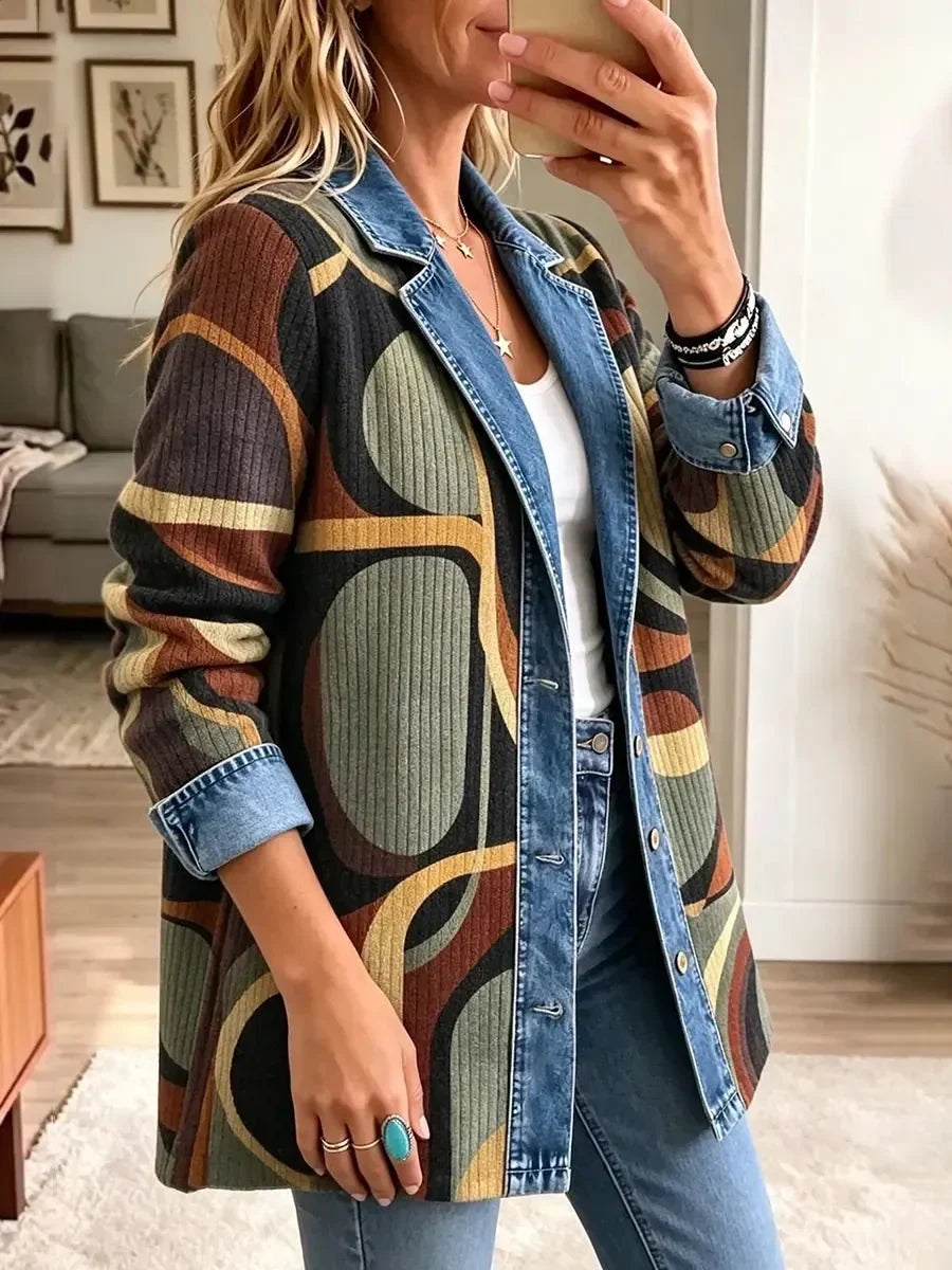 Angelica | Vintage Abstract Denim Jacket