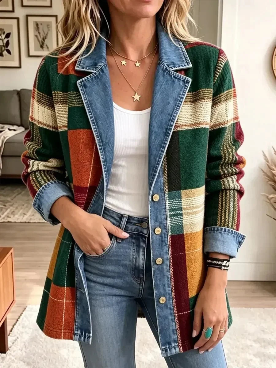 Nan | Retro Plaid Denim Jacket