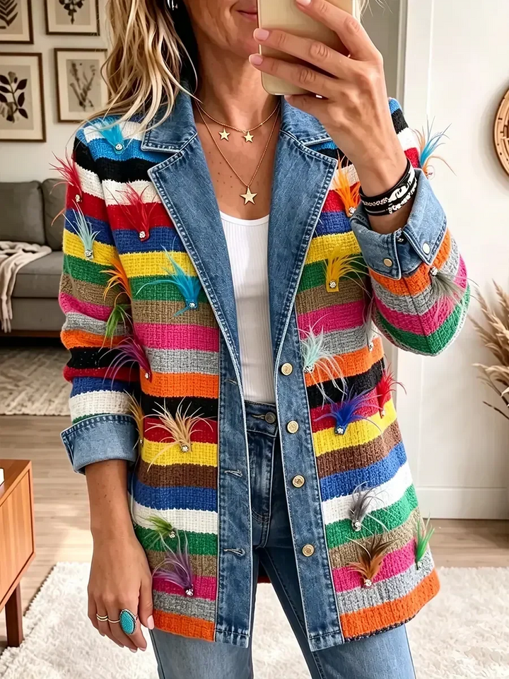 Maritza | Vintage Denim Feather Jacket