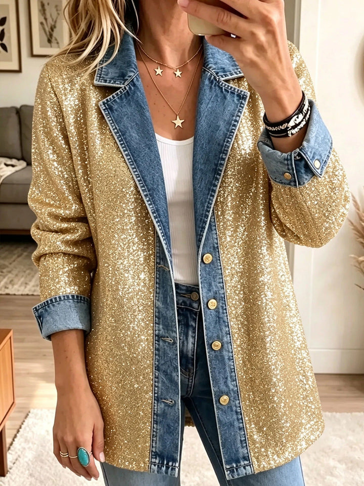 Jaime | Gold Glitter Denim Jacket