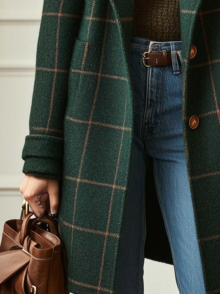 Kaymee | Plaid Tweed Lapel Coat