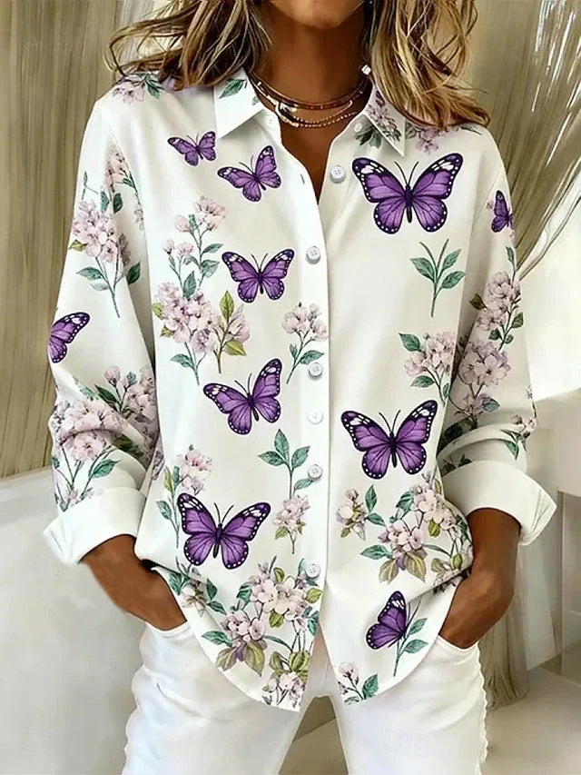 Olympe | Butterfly Print Button Blouse