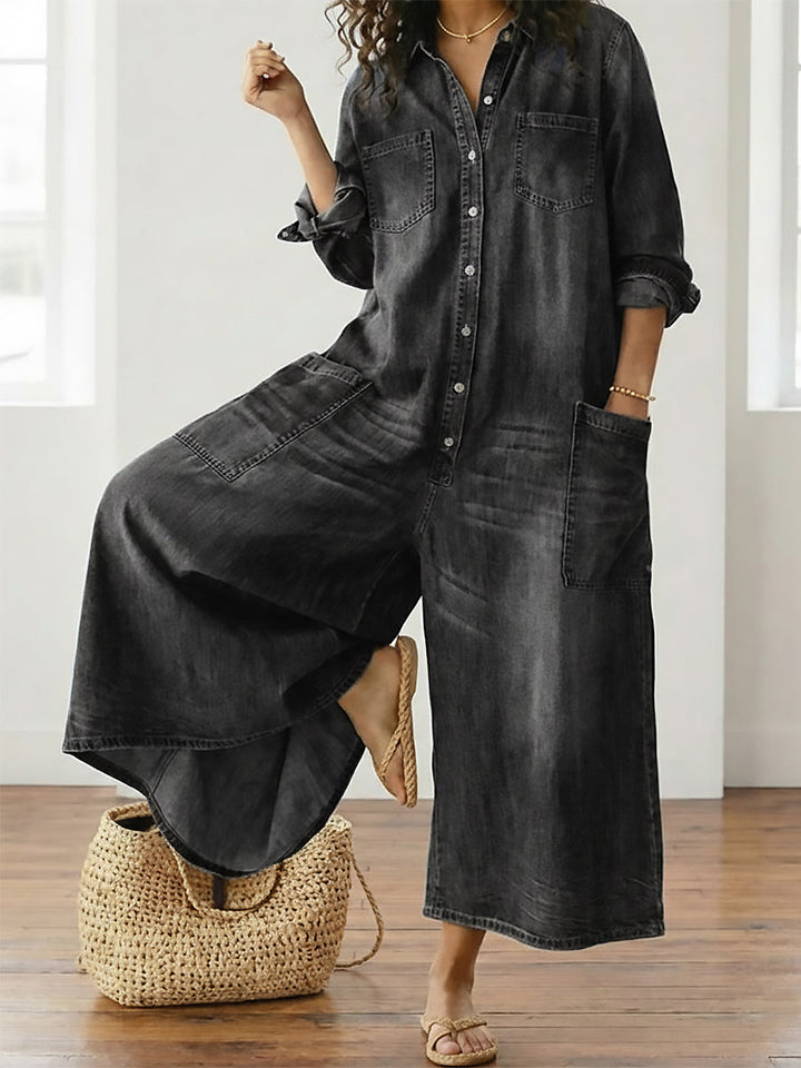 Harper | Relaxed Wide-Leg Denim Jumpsuit