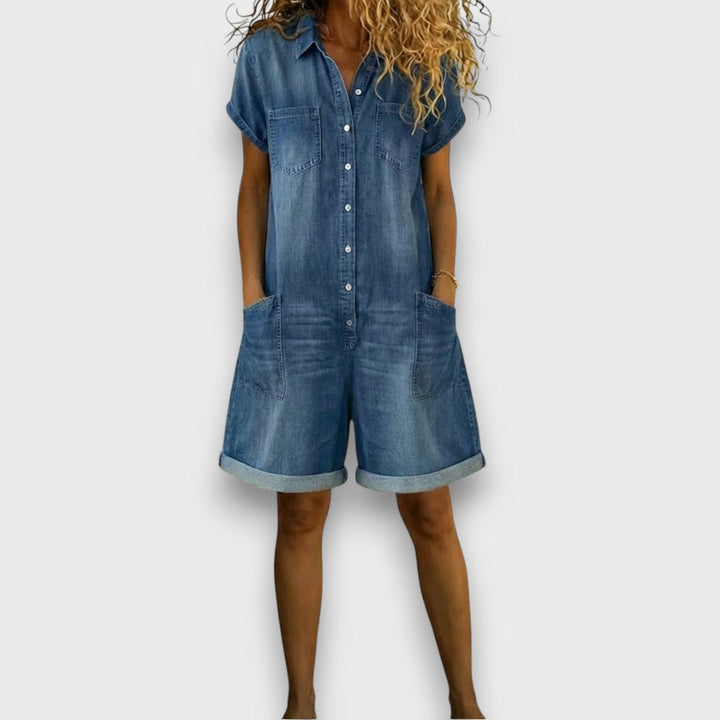 Stella | Washed Denim Short Overalls