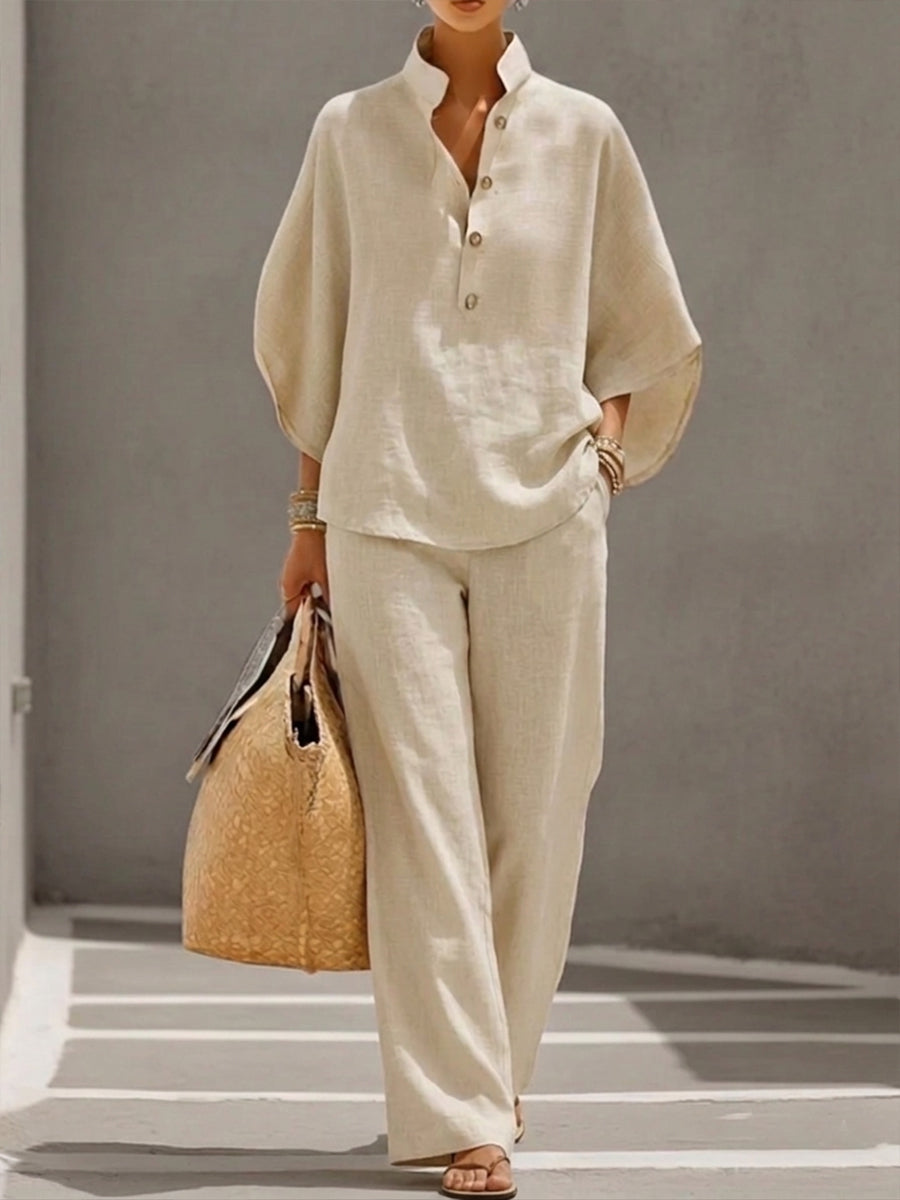 Lorna | Set with Batwing Sleeves and Wide-Leg Pants