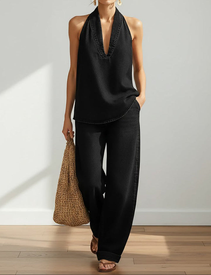 Lena | Relaxed Halter Denim Lounge Set
