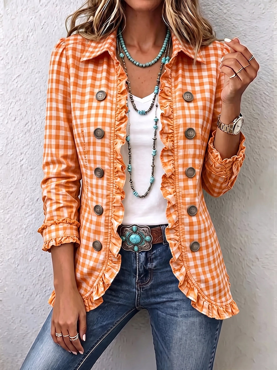 Brynlee | Gingham Ruffled Button-Down