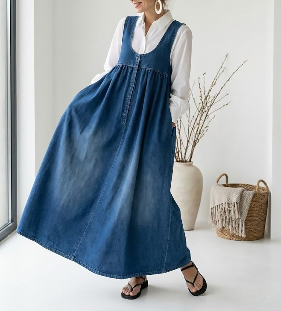 Avery | Relaxed Sleeveless Denim Maxi Dress