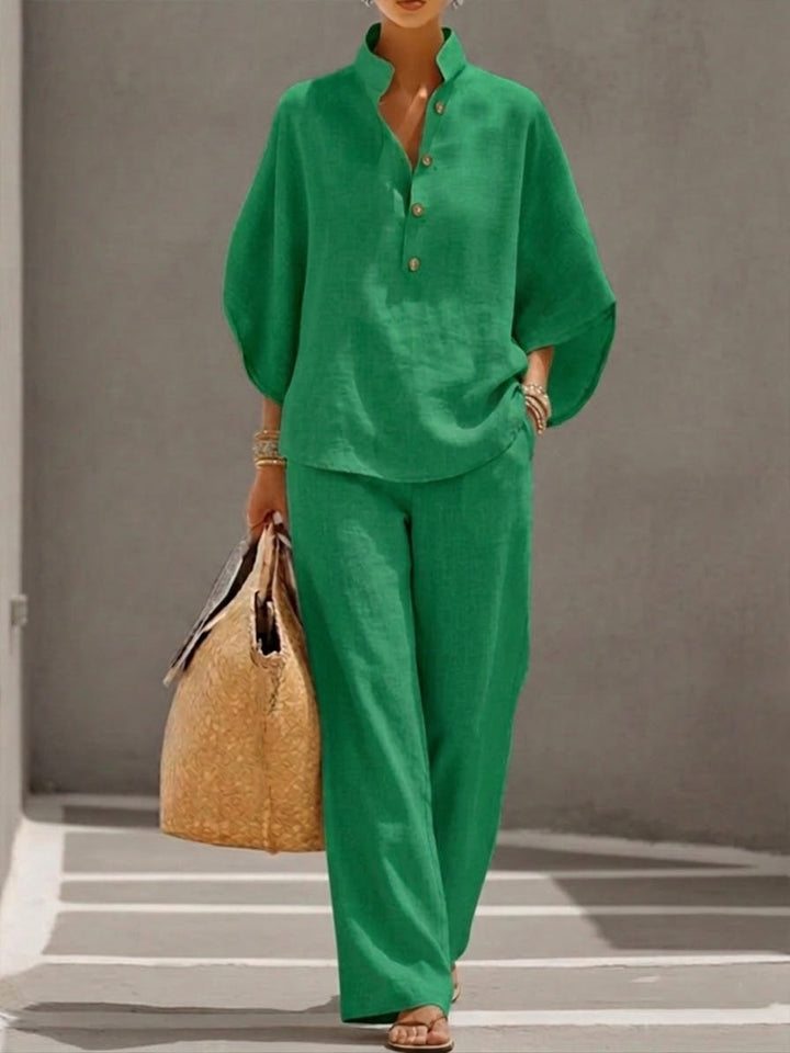 Lorna | Set with Batwing Sleeves and Wide-Leg Pants
