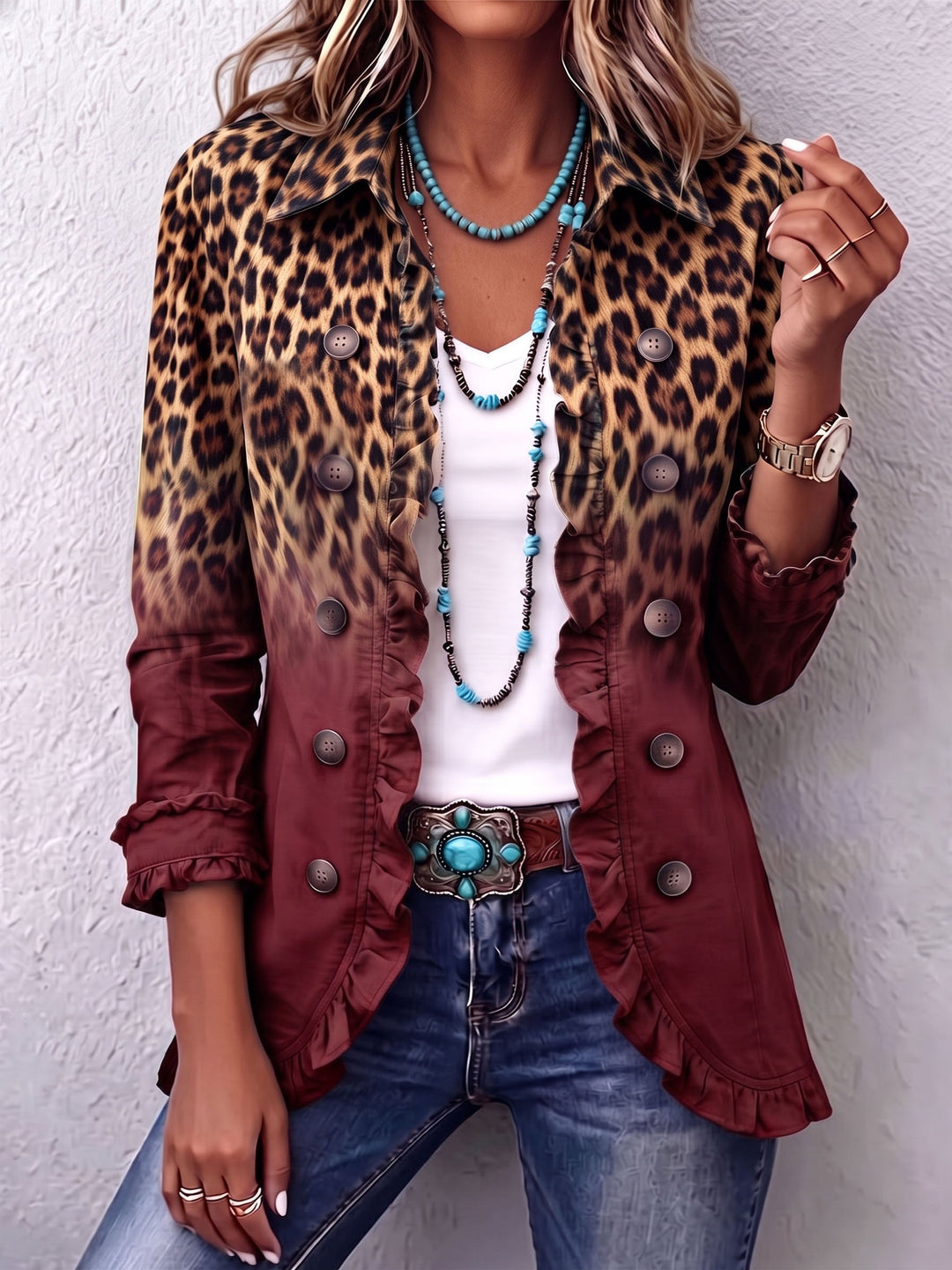 Esmeralda | Leopard Ombre Ruffle Blazer