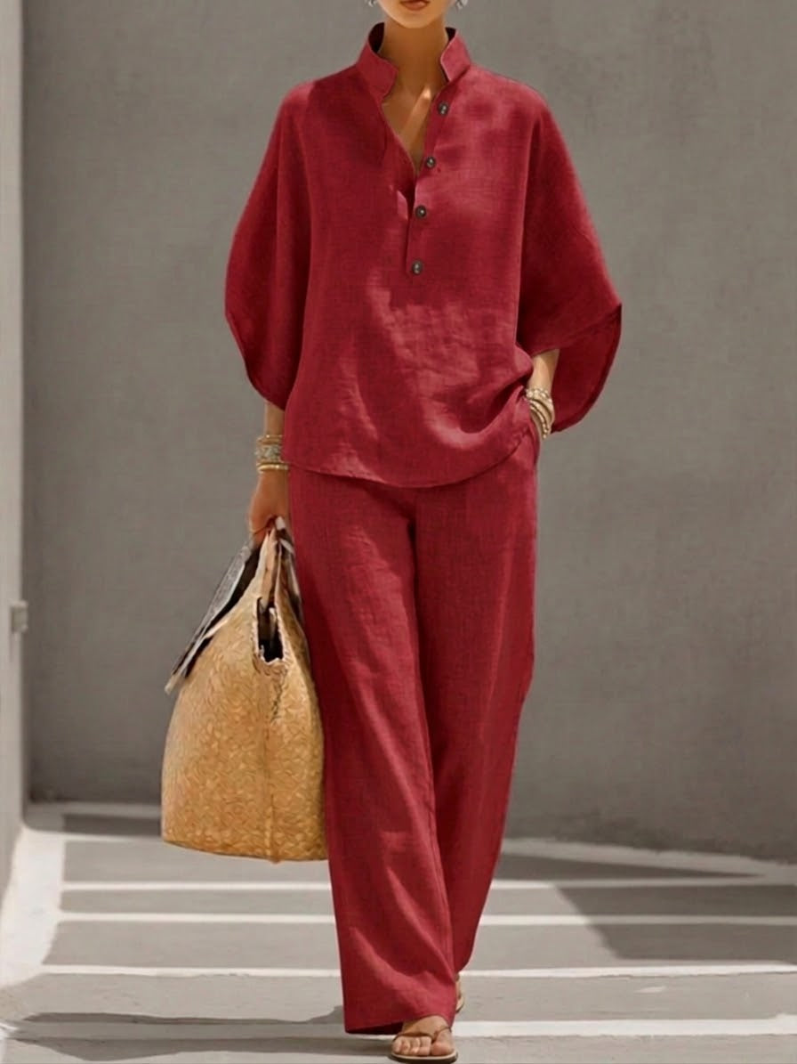 Lorna | Set with Batwing Sleeves and Wide-Leg Pants