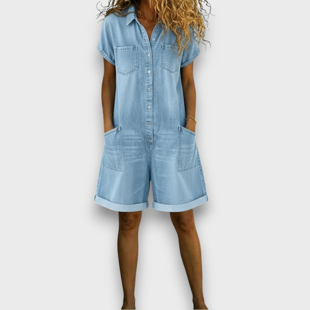 Stella | Washed Denim Short Overalls