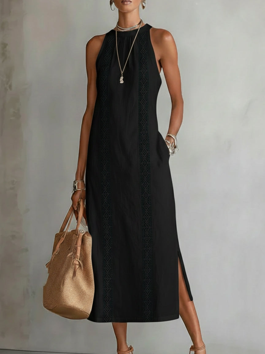 Jessica | Relaxed Embroidered Mandarin Collar Midi Dress