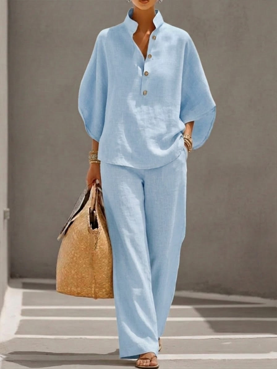 Lorna | Set with Batwing Sleeves and Wide-Leg Pants