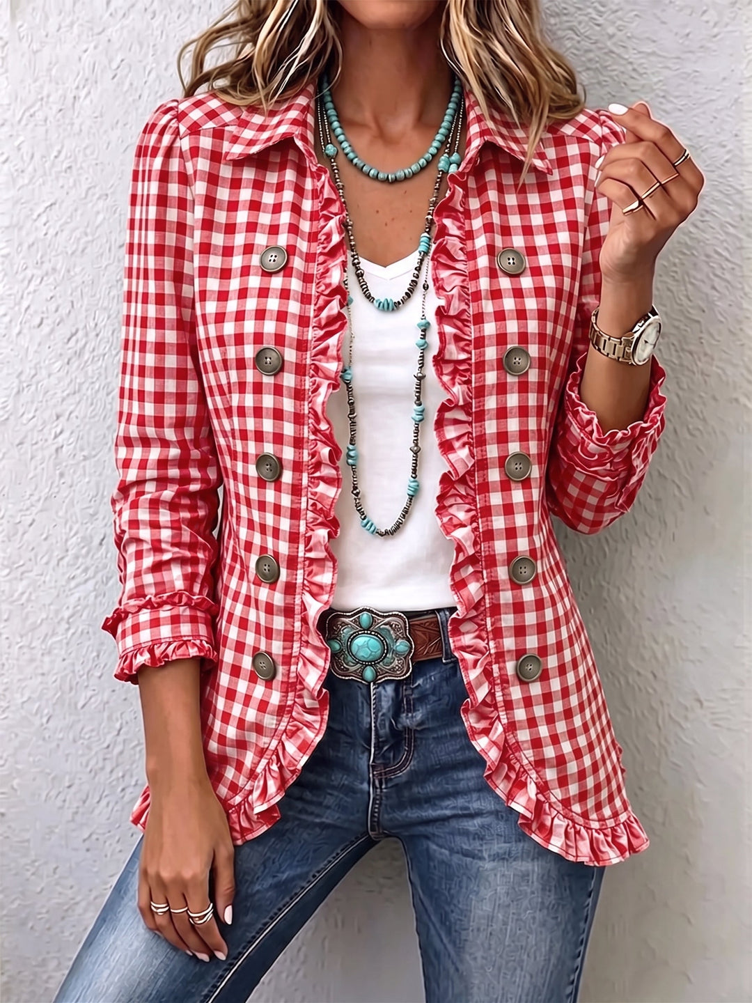 Brynlee | Gingham Ruffled Button-Down