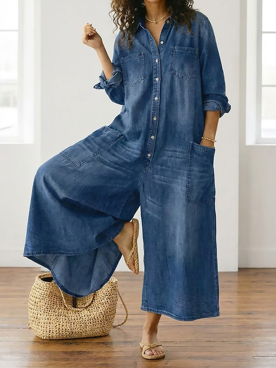 Harper | Relaxed Wide-Leg Denim Jumpsuit