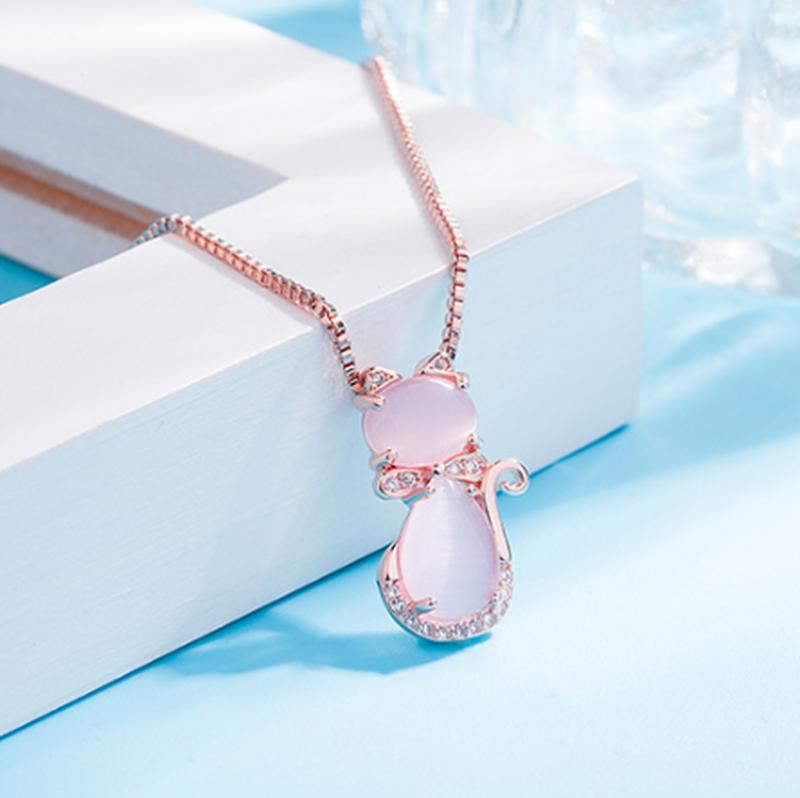 Posy | Pink Stone Cat Necklace