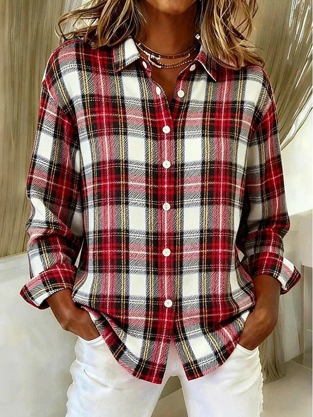Iola | Vintage Plaid Button Blouse