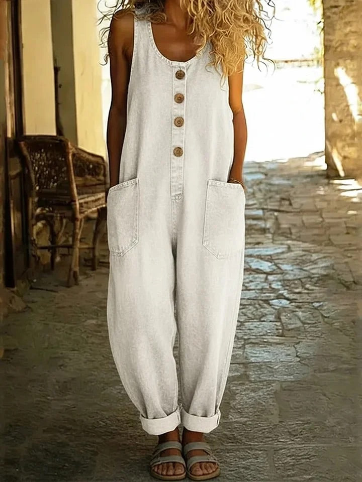 Saylor | Relaxed Button Front Denim Overalls
