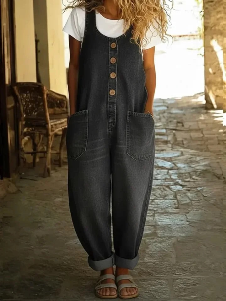 Saylor | Relaxed Button Front Denim Overalls