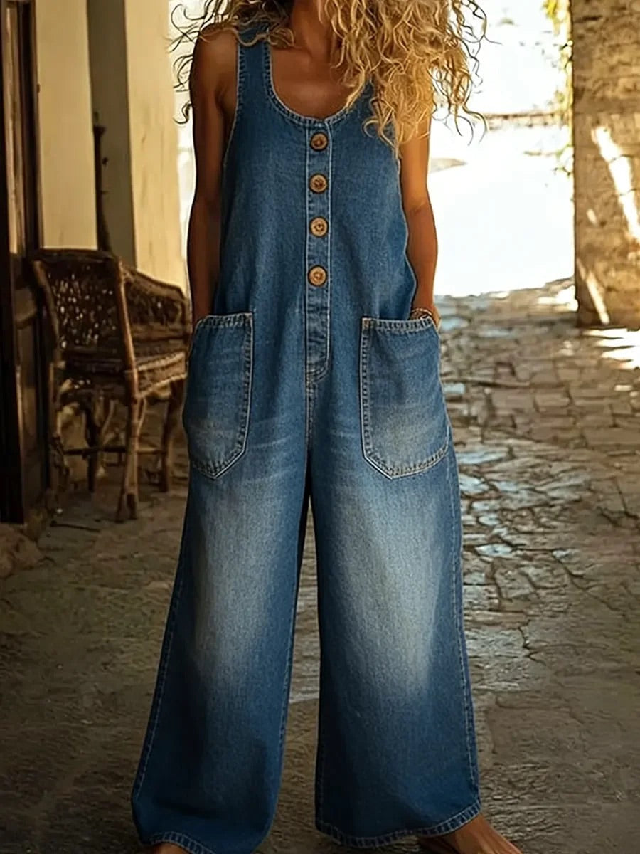 Saylor | Relaxed Button Front Denim Overalls