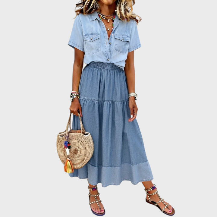 Sarah | Flexible Waist Denim Skirt