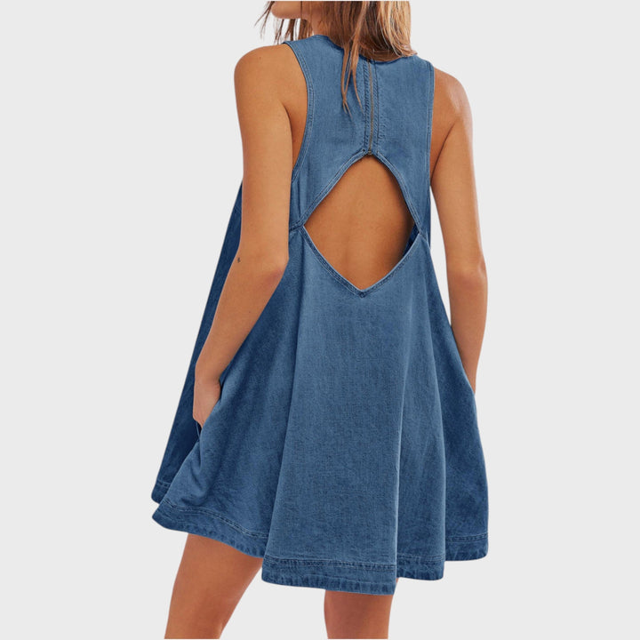 Nancy | Sleeveless Open Back Denim Mini Dress