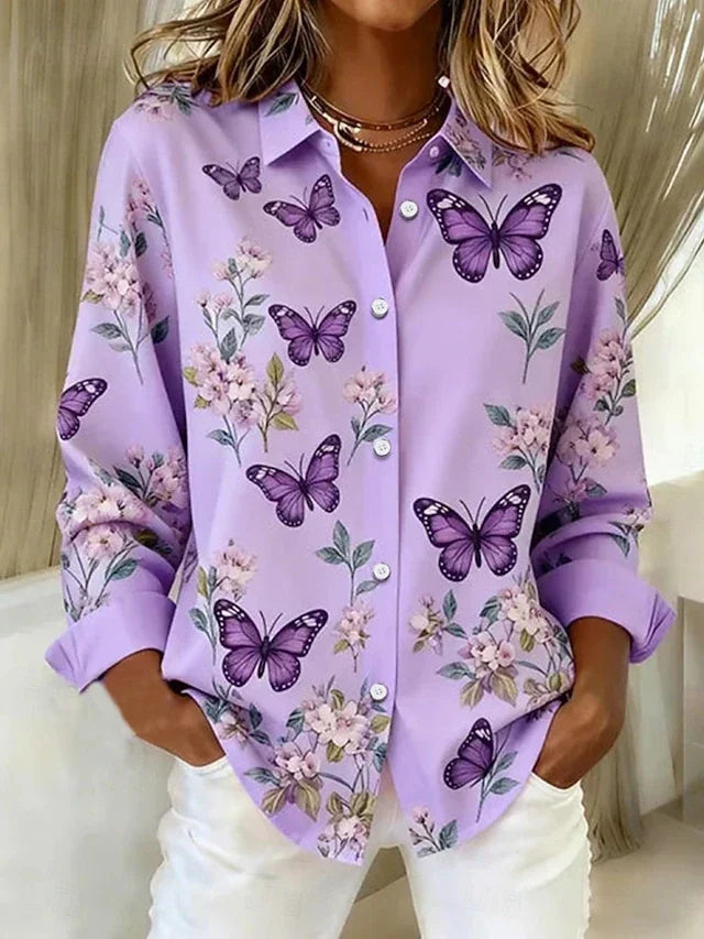 Olympe | Butterfly Print Button Blouse