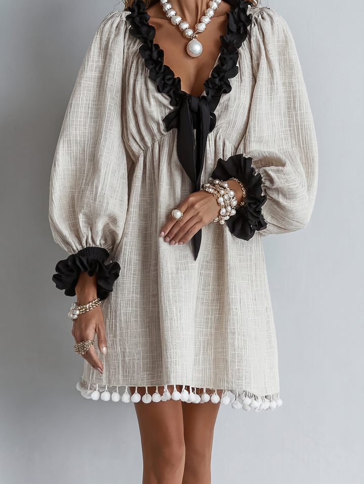 Kali | Ruffle-Trim Puff Sleeve Dress