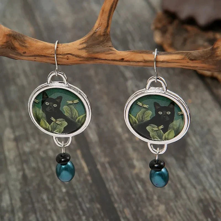 Bracha | Black Cat Dangle Earrings