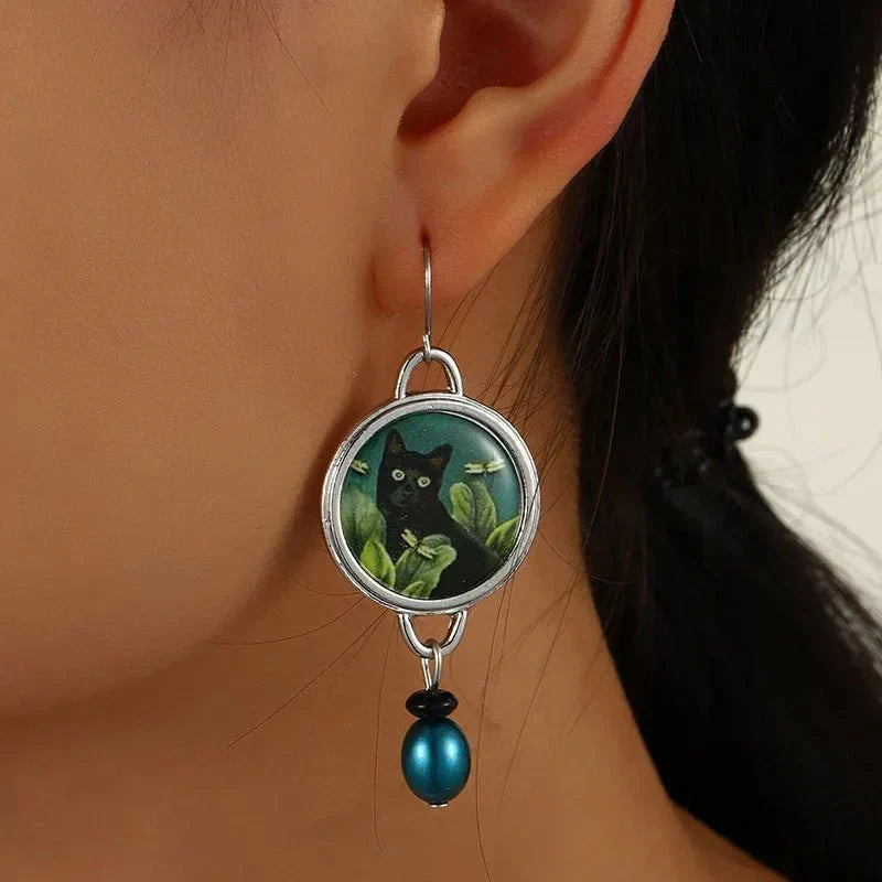 Bracha | Black Cat Dangle Earrings