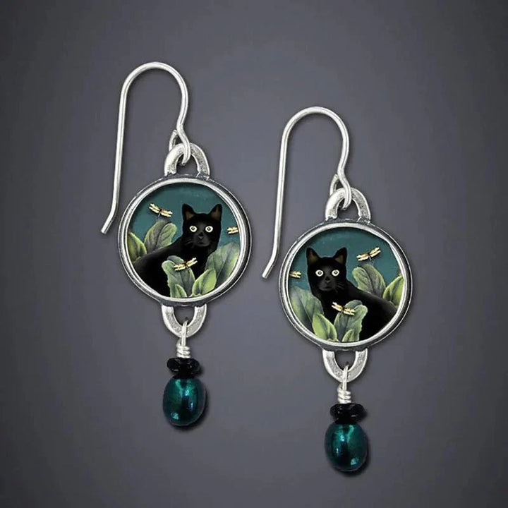 Bracha | Black Cat Dangle Earrings