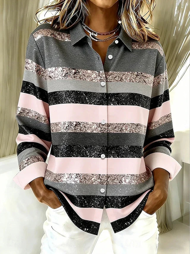 Jayne | Horizontal Stripe Button Blouse